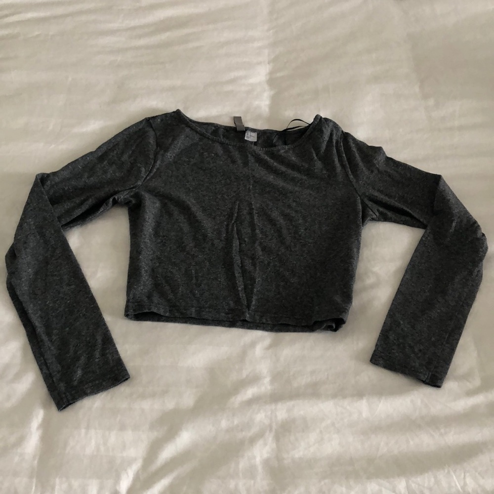 Heathered fray long sleeve crop top